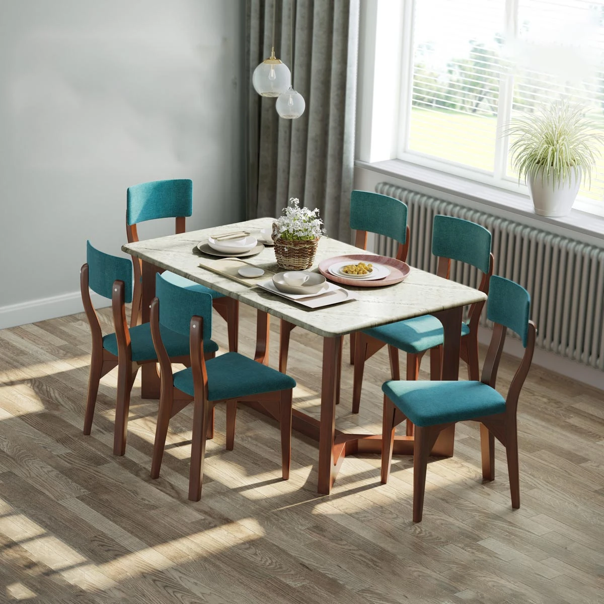 Wooden Dining Set I TDH-343 & TDH-343 (6 pcs Chair)