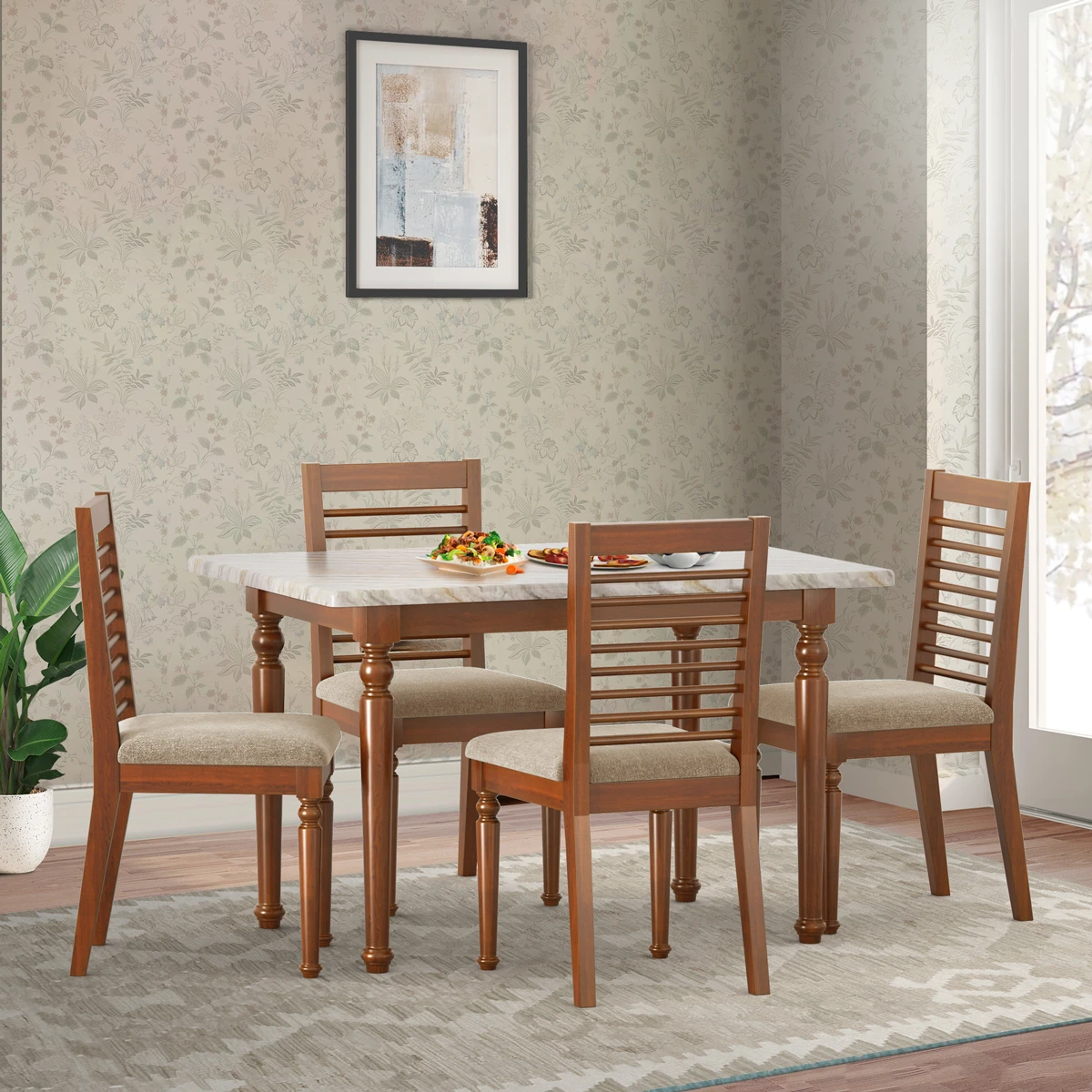 Wooden Dining Set I TDH-341 & TDH-341 (4 pcs Chair)